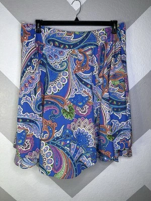 Lauren Ralph Lauren Paisley Skirt Size 16W Plus Blue Lined A-Line Colorful - Image 1 of 4