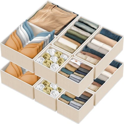 Foldable Drawer Organizer Set of 12, Beige – Fabric Storage Bins for Clothes,... - Image 1 of 4