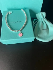 Bracciale Tiffany cuore rosa smaltato argento 925 - Foto 1 di 3
