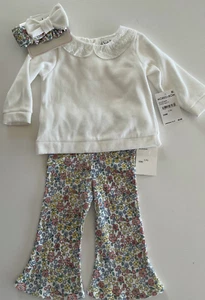 Nicole Miller Mädchen 6-9 Monate 3-teiliges Outfit Hose Shirt Stirnband Flower Power neu mit Etikett $ 38 - Bild 1 von 6