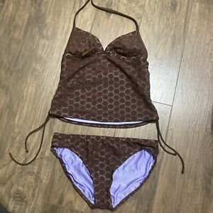 ISAAC MIZRAHI Women Swim Suit Brown Lavender  Tankini Top Medium Bottom Large