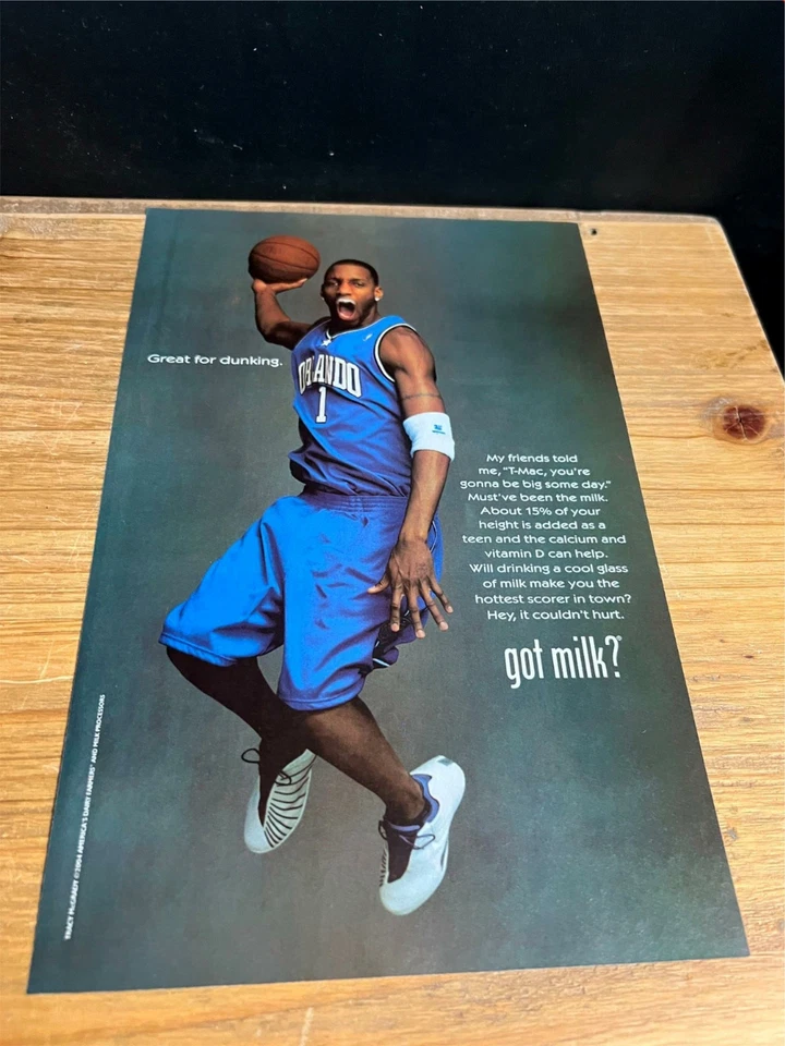 6.5X10 PRINT Ad 2004 FOR GOT MILK? NBA STAR TRACY MCGRADY ORLANDO MAGIC - Image 1 of 1