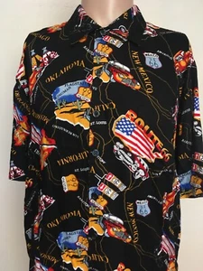 CAMISA HAWAIANA ROUTE 66 RAYON NEGRA ESTAMPADA L Nuevo México CALIFORNIA - Imagen 1 de 12