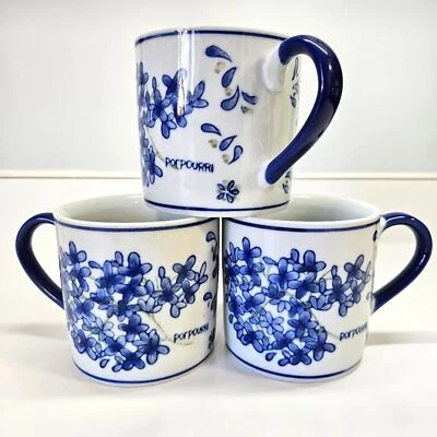 VINTAGE April Cornell Potpourri Blue Floral Coffee Mug Set of 3 French Country - Image 1 of 4