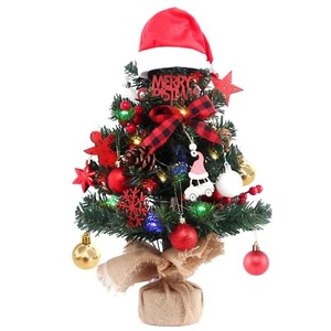 Mini Christmas Tree 22 inches Green Artificial Tree with Lights Santa Christm... - Picture 1 of 6