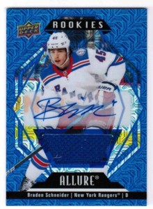 22/23 UPPER DECK ALLURE BRADEN SCHNEIDER #143 ROOKIE BLUE LINE AUTO JERSEY /35