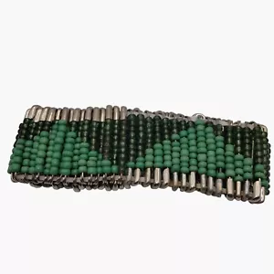 Primitive Beaded Safety Pin Bracelet Green Metallic Accents St Patricks Day - Picture 1 of 5