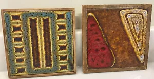 Vintage Abstract Modernist Volcanic Lava Style Glaze Framed Tile MCM Geometric - Picture 1 of 9