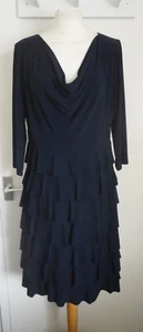 FRANK LYMAN Navy Blue Frilled Cowl Neck Stretch Dress UK14 - Picture 1 of 7