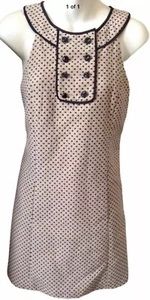 TIBI New York Tan Black Polka Dot Shift Mod Dress Size 4 - Picture 1 of 2