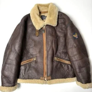 B-3 Type Shearling Leather Flight Bomber Jacket Sheepskin Size L Brown Pre-Owned - Picture 1 of 10