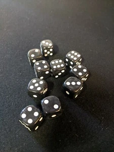 10 pack 16mm BLACK Dice -Opaque - White pip - Rounded Corners - Picture 1 of 2