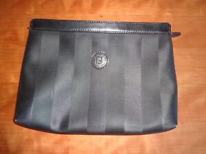 Vintage Fendi S.A.S. Coated Canvas Charcoal/Black Cosmetic Pouch Make Up Case