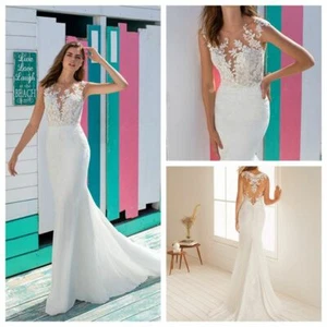 Chiffon Brautkleid Hochzeitskleid Träger Spitze schöner Illusion Knöpfe Summer - Bild 1 von 12