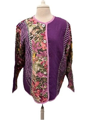 Koos Of Course Linen & Silk Purple Floral Quilted Jacket 4X - Image 1 of 4