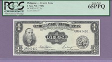 Philippines - Central Bank  1949 1 Peso  pick # 133h PCGS PPQ