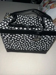 Lancôme Hard Make-Up Case Zipper Closure Black And White Flower Handle Last One - Picture 1 of 5