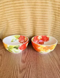 2er SET Pier 1 AMELIA TIEF HANDBEMALT 6" X 3" SUPPE MÜSLISCHALEN - Bild 1 von 8