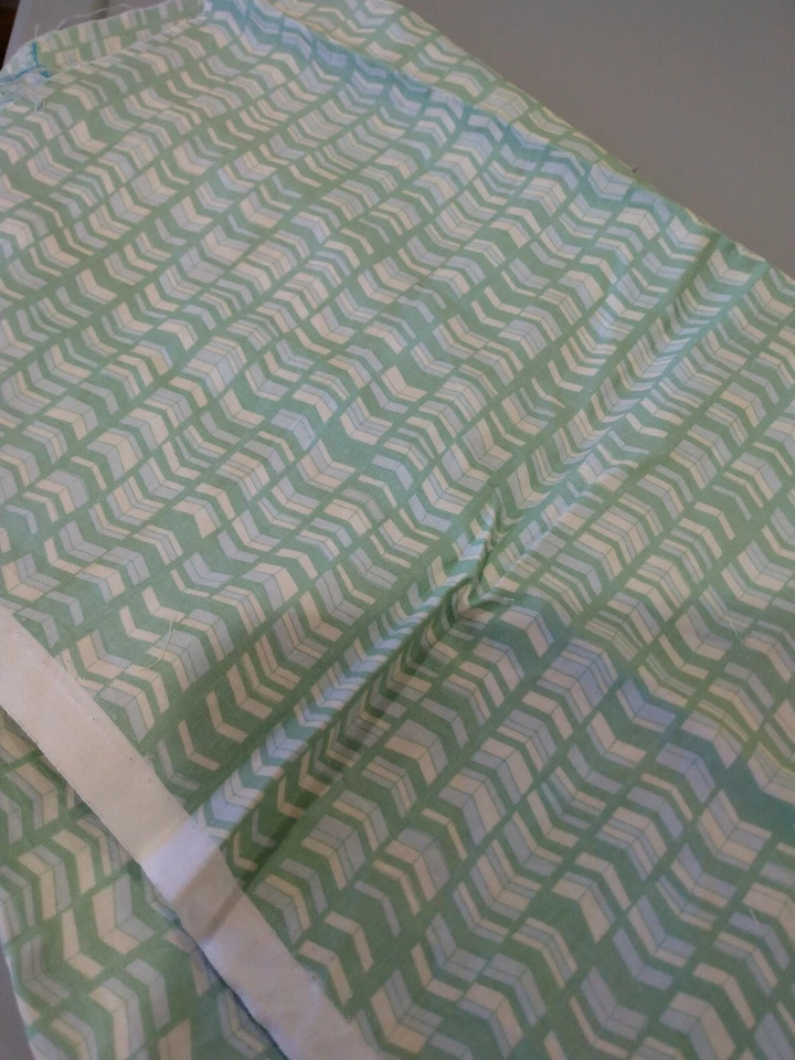 Green Blue Cream Chevron Fabric arts crafts sewing remnant scraps spring  - Image 1 of 1