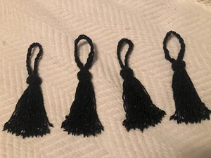 Set of 4 Black Glass Beaded Tassel Curtain - Drape Tie Back 7 Inch Long - Picture 1 of 3