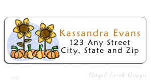 60 Personalized Return Address Labels 2/3" x 1 3/4"- Country Prim Sunflowers - Picture 1 of 1
