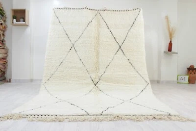 Alfombra marroquí Beni Ourain 8'x5 hecha a mano alfombra bereber a rayas blanca alfombra de lana suave Foto 1 de 4