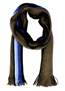 Strickschal gestreift 100%Wolle(Merino) braun-blau Herren Damen mit Fransen - Bild 1 von 3