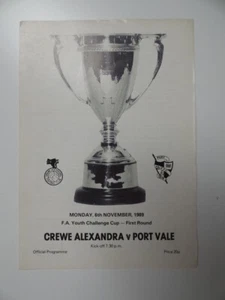 CREWE ALEX. vs PORT VALE | FA YOUTH CUP R1 | 1989/1990 | 6 NOV 1989 | FREEPOST - Imagen 1 de 3