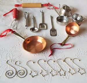 11 Piece Kitchen Utensils Christmas Ornaments 5"- 7" Copper Metal Wood Handles
