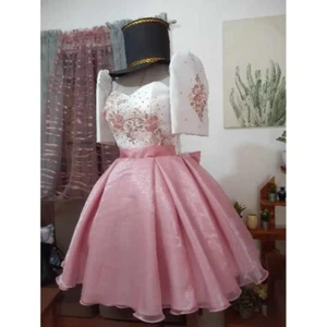 Modern Filipiniana Dress Knee Length (Detachable Sleeve) Pink - Picture 1 of 4