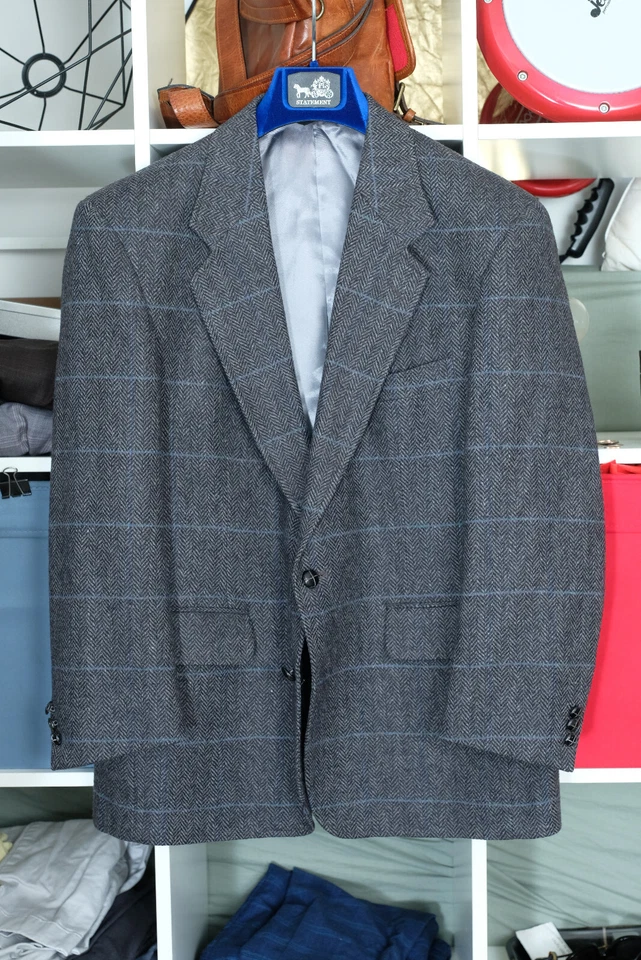 CHAQUETA BLAZER ABRIGO DEPORTIVO VINTAGE AÑOS 80 100% lana tweed ventana cuadros 42S Foto 1 de 3