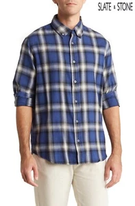 SLATE & STONE NEU MIT ETIKETT $ 178 L/S BAUMWOLLE FLANELL HELLBLAU WESTERN KARIERTES SHIRT. GRÖSSE L - Bild 1 von 8