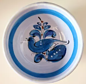 Schöne Vintage handgefertigte Tonala Mexiko blau Vogel Blumen Schale (Mangel) - Bild 1 von 4