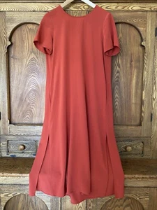 Cuyana XS Seide Midi Maxi Long Etuikleid T Shirt Style Kleid Persimmon Rot Orange - Bild 1 von 8