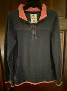 Womens Fat Face Airlie Pullover 1/4 Zip Cotton Canvas Navy Pink UK 14 US 10 - Picture 1 of 4