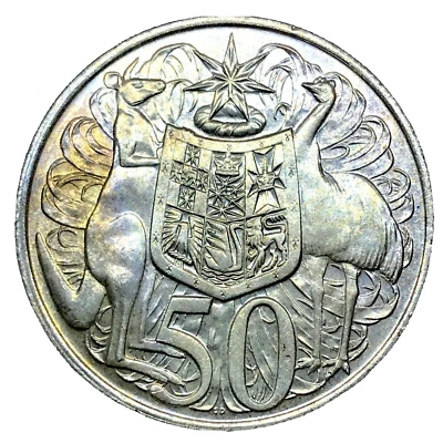 1966 AUSTRALIA UK Queen Elizabeth II with Kangaroos Silver 50 Cents Coin Km67 #1 - Image 1 of 2
