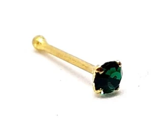 Emerald Gold Nose Stud 9k Gold 2mm Claw Set Gemstone 22g (0.6mm) Ball End - Picture 1 of 12