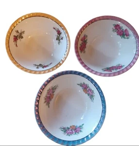 Yamatsu Japan Blumen Rosen Glanzgeschirr 7" Schüsseln Dekor Schale 3er Set ~ Vintage ~ - Bild 1 von 5