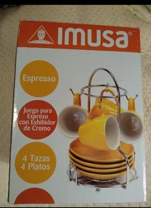 IMUSA ESPRESSO COFFEE CUP 8-Piece SET W/ RACK Goldenrod YELLOW New - Picture 1 of 3