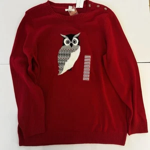 Charter Club Cable-Knit Owl Crew Neck Womens XL Red Pullover Sweater NWT - Picture 1 of 8