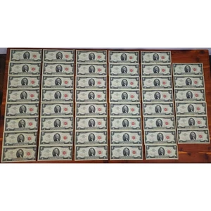 RARE 1963 Consecutive Red Seal 2 Dollar Bills HUGE Set of 46 - Picture 1 of 8