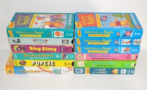Cartoon VHS Lot Animated Kids Disney Pooh Dr. Seuss Care Bears Sesame Sing Along - Picture 1 of 10