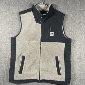 Under Armour Vest Mens 2XL Black Gray Sherpa Fleece Full Zip Softshell Pockets - Picture 1 of 6