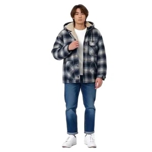 Original Windbreaker Herren Heavy Hooded Plaid Sherpa Lined Shirt Jacket Gr. L Neu mit Etikett - Bild 1 von 11