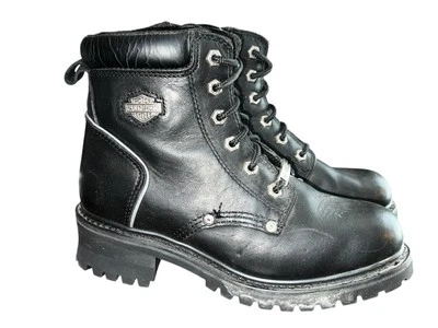 Harley-Davidson女式8.5米肖尼花边拉链黑色摩托车靴黑色 — 第 1/4 张图片