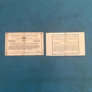 Lot Of 2 Student Matriculation Cards Warton School Of Business Univ. Of Penn - Picture 1 of 6