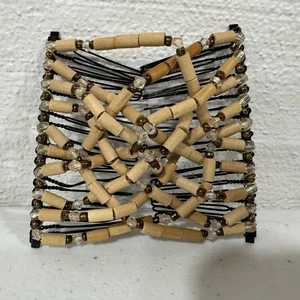 Vintage Wood Beaded Double Magic Hair Comb Clip Stretchy African Hair Accessory - Picture 1 of 9