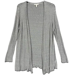 Eileen Fisher M schwarz gestreift Bio Leinenmischung offen leichte Strickjacke - Bild 1 von 9