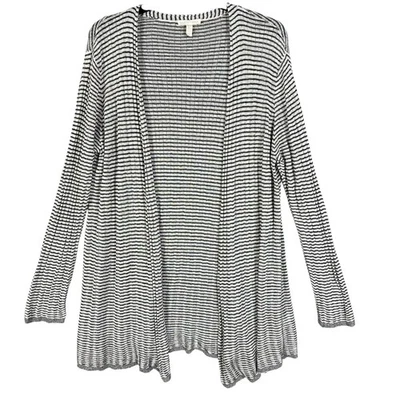 Cárdigan tejido ligero abierto mezcla lino orgánico a rayas negras Eileen Fisher M Foto 1 de 4