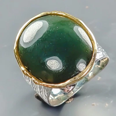 Fine Art 18 ct+ Natural Green Jade Ring 925 Sterling Silver Size 8 /R442307 - Image 1 of 4